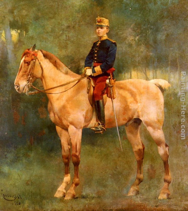 A Portrait Of Alfonso III On Horseback painting - Jose Cusachs y Cusachs A Portrait Of Alfonso III On Horseback art painting